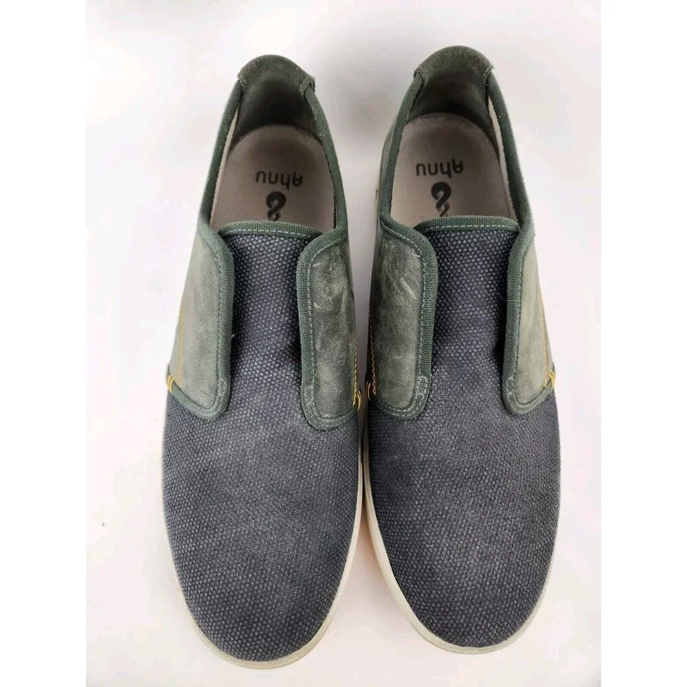 Ahnu North Beach Leather Canvas Slip-On Loafer Sneakers Gray Green COMFY Mens 11